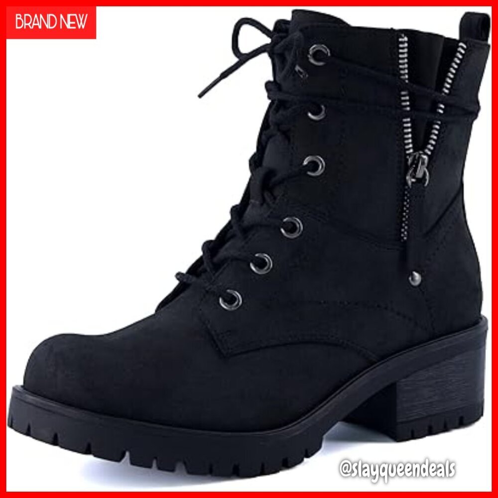 Heeled Combat Boots with Memory Foam, Faux Fur Lining, Wide Widths